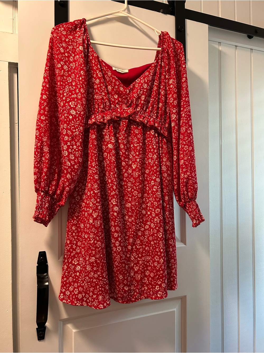Peach Love California Red Floral Long-Sleeve Mini Dress